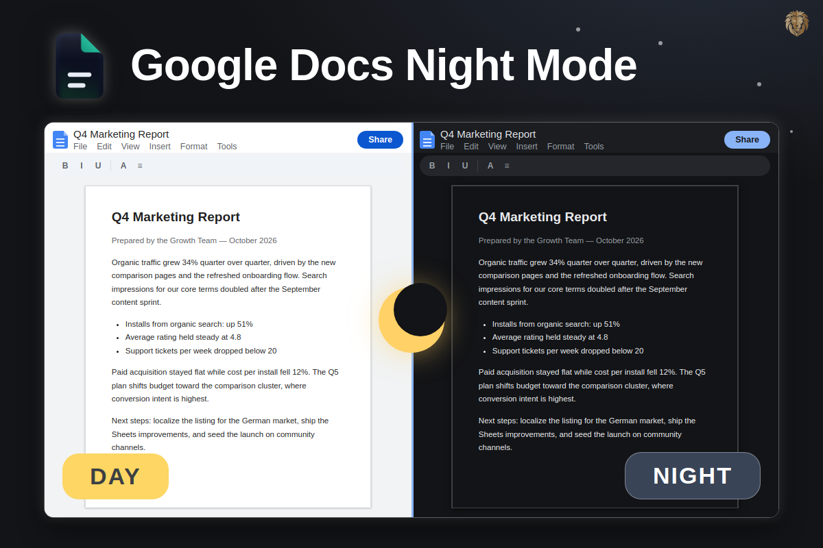 Modo noturno do Google Docs